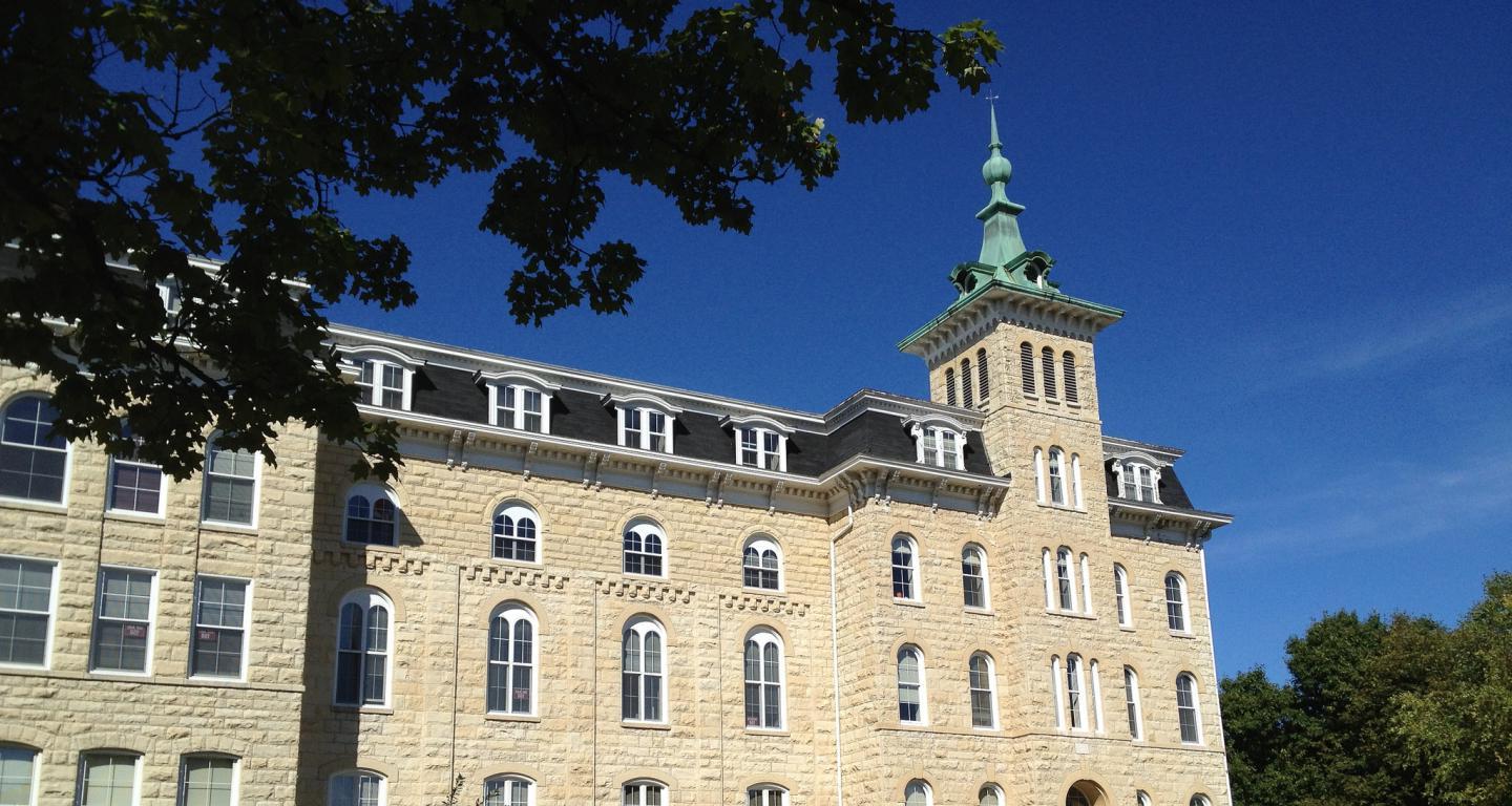 A large, older building.