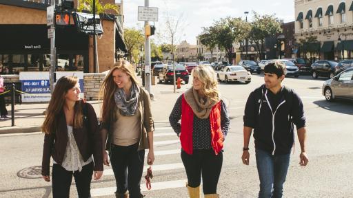 students walking in downtown naperville